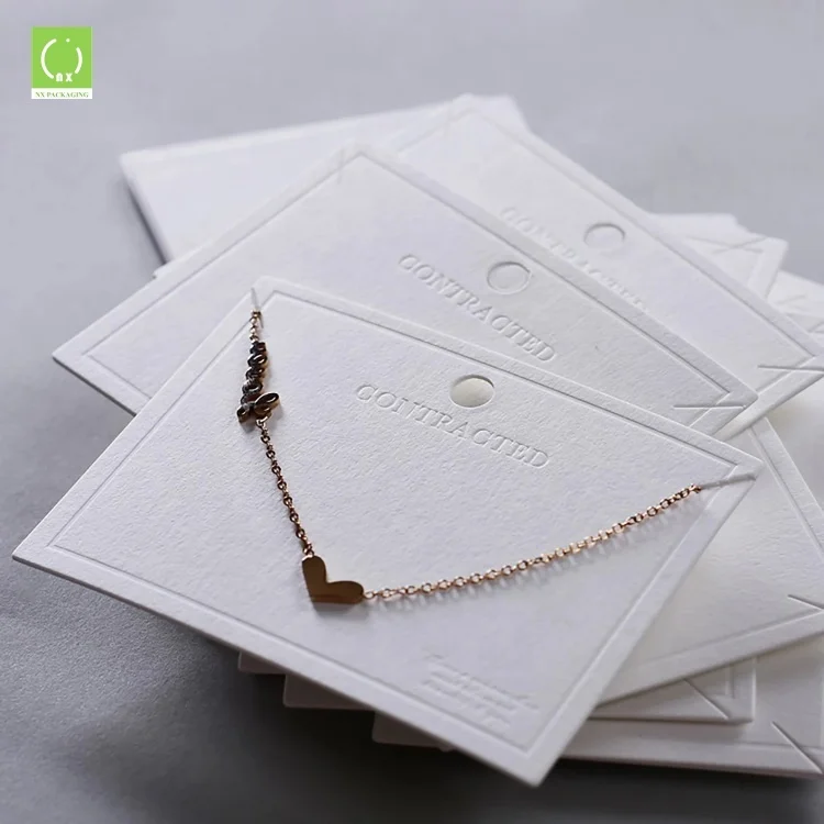 Custom Embossed Logo White Jewelry Card White Necklace Earring Display Jewelry Cards