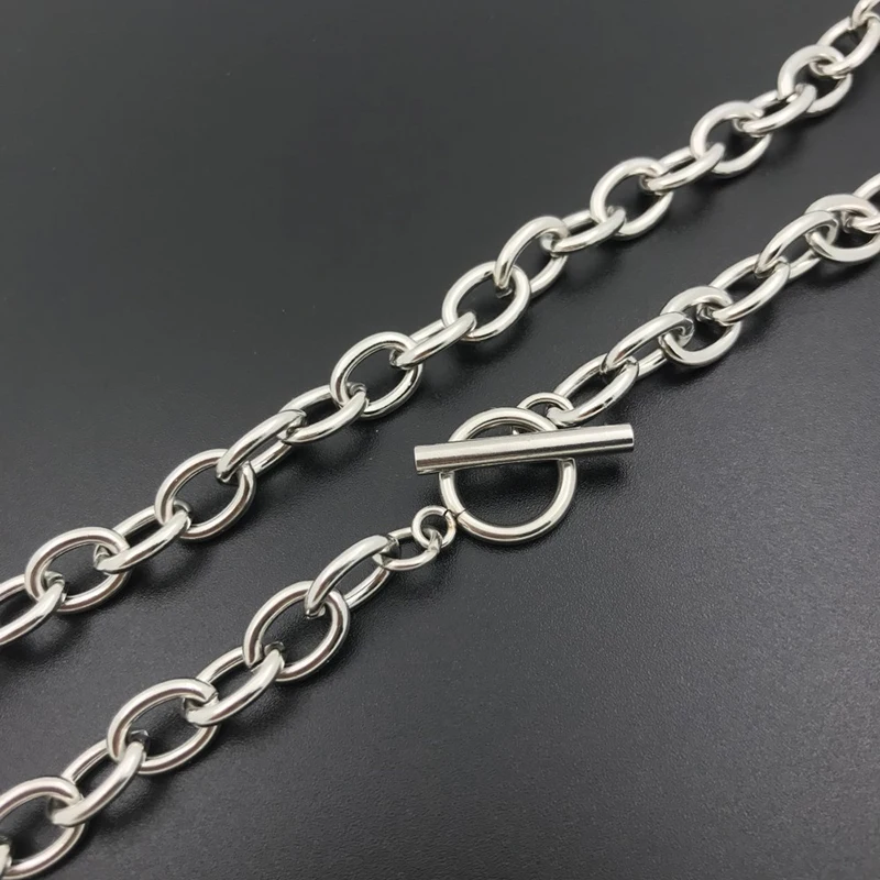 Mens Stainless Steel Rolo Round O Shaped Link Cross Cable Chain Necklace Chunky Toggle Clasp Cable Chains For Jewelry Making