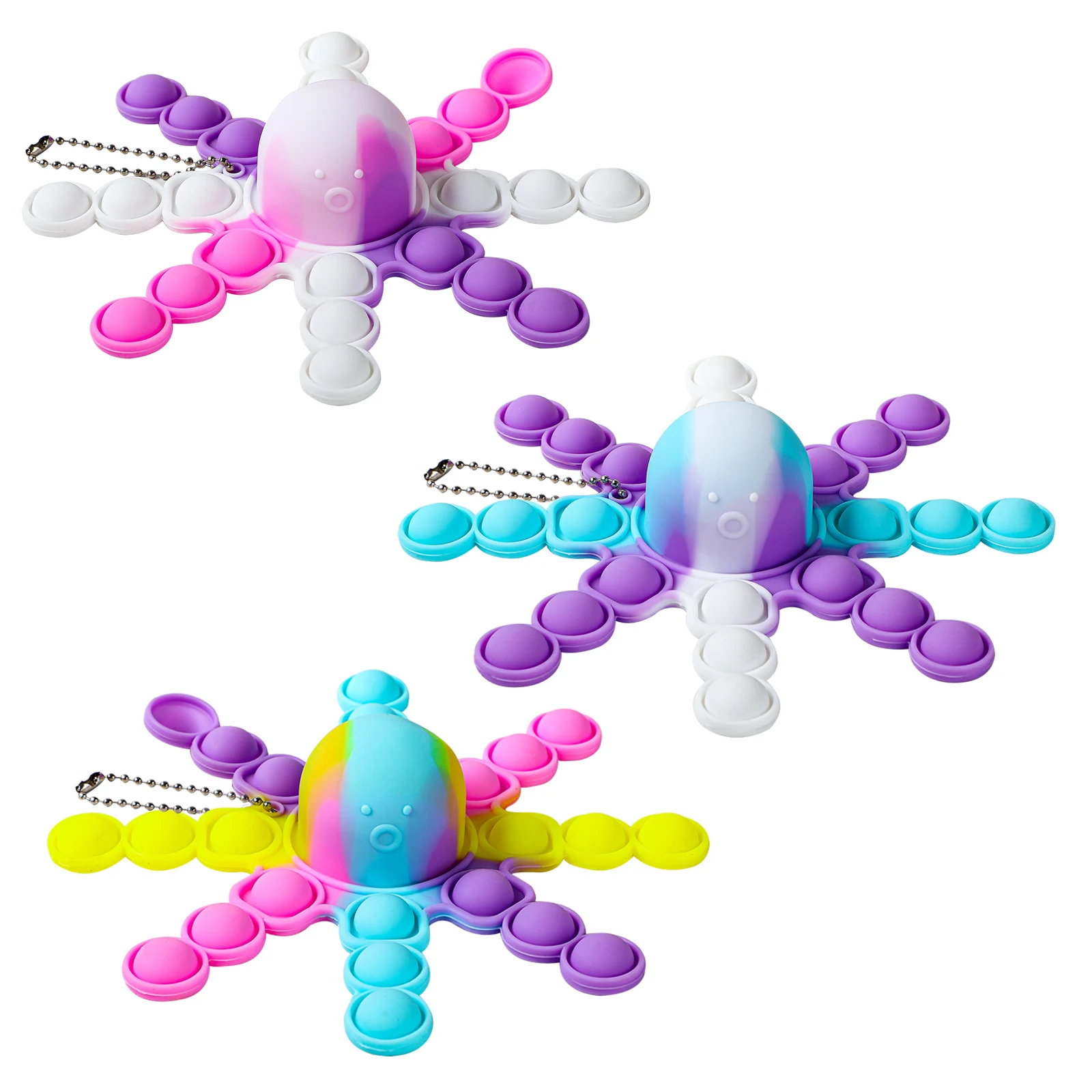 Creative New Decompression Silicone Double-Sided Flipping Doll Face-Changing Octopus Fidget Keychain