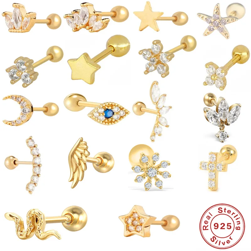 OEM Skull Fashion Design 925 Sterling Silver Anti Allergy Puncture Earrings Piercing