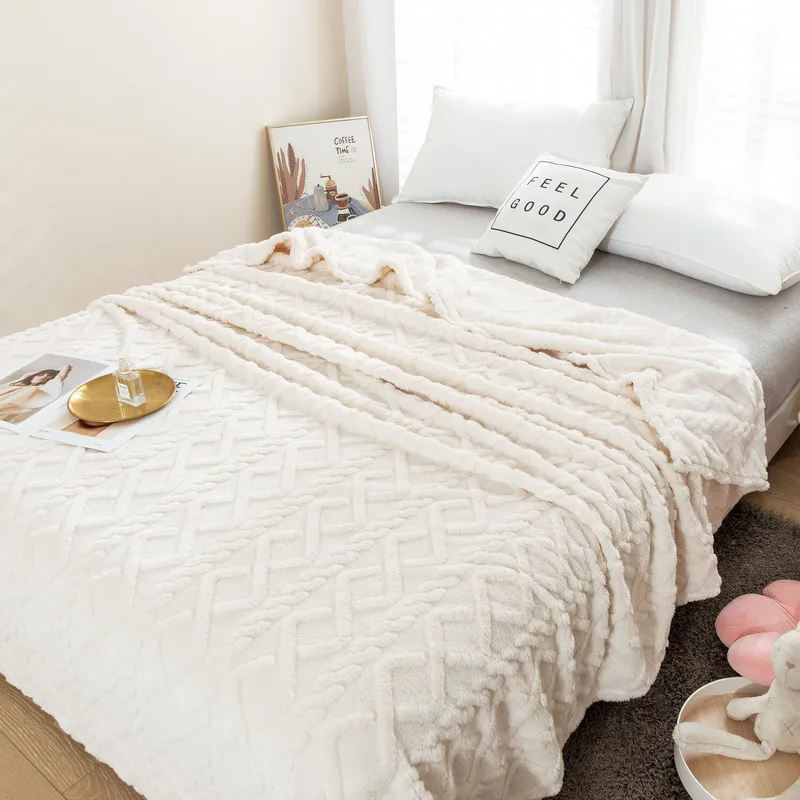 Blankets Throws Solid Color Striped Pattern Mink Flannel Fleece Plush Soft Throw Blanket