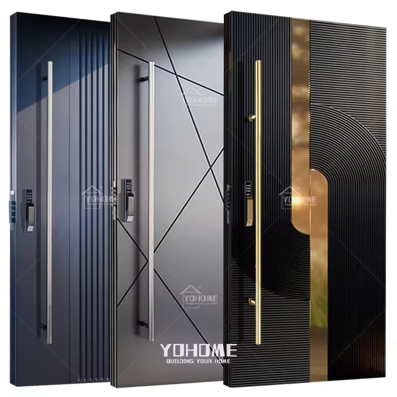 European luxury design stainless steel entrance door exterior security front pivot door modern entry black aluminum pivot door