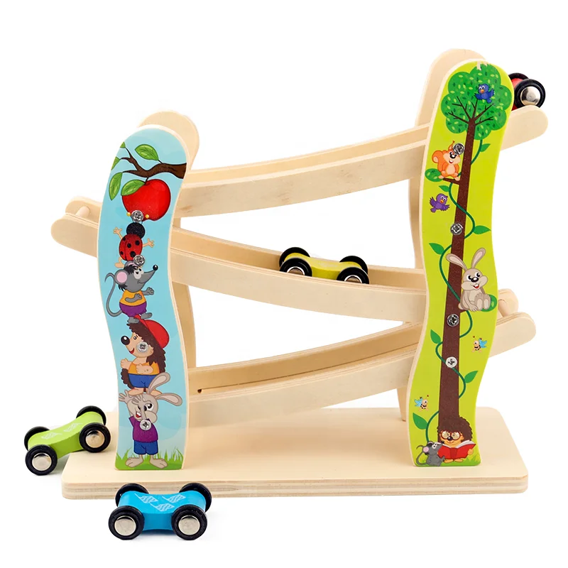 2021wood toys sliding track car game three layers slot car with factory price