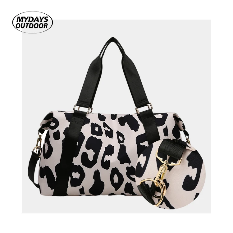 Mydays Outdoor Large Capacity Portable Waterproof Cute Travel Gym Bag Cow Print Duffle Tote Bag with Dry and Wet Separation