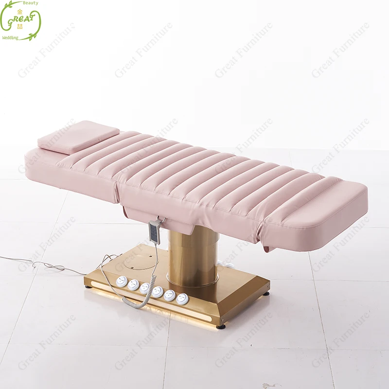 2023 New Designs Beauty Salon Pink 3 Motor Cosmetic Bed Adjustable Electric Facial Massage Table With Led Lighting