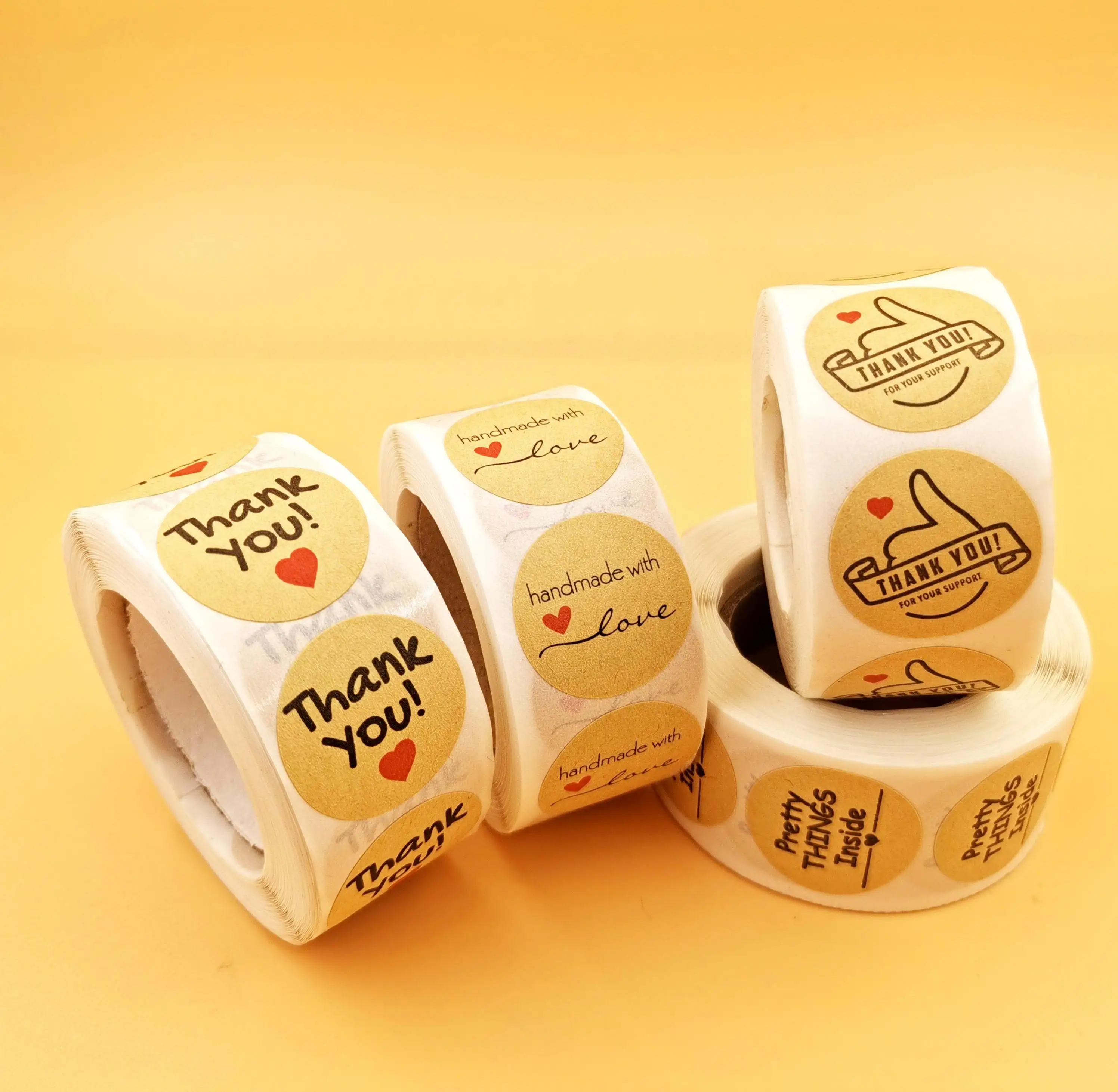 Custom Label 1inch Roll Adhesive Thank You printing Sticker Decorative Package Sticker Kraft Paper