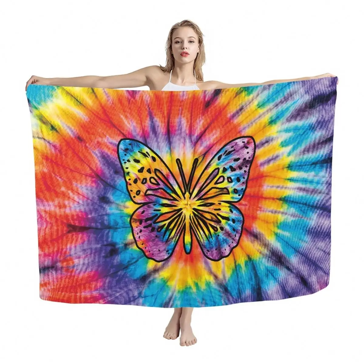 Dropship Sarong Tie Dye Fabric Polyester Women Swimsuit Cover Up Plus Size Comfy Butterfly Bikini Wrap Sarongs Customized Logo