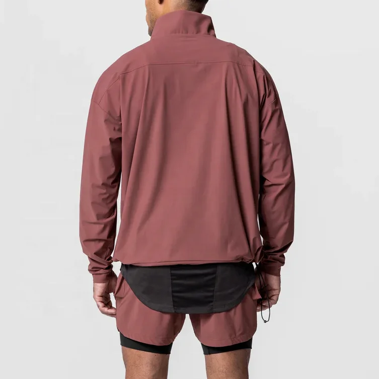 Water-resistant Quarter Zip Stand Collar Lightweight Hoodies With Front Pockets  Adjustable Elastic Hem Design Sweatshirt