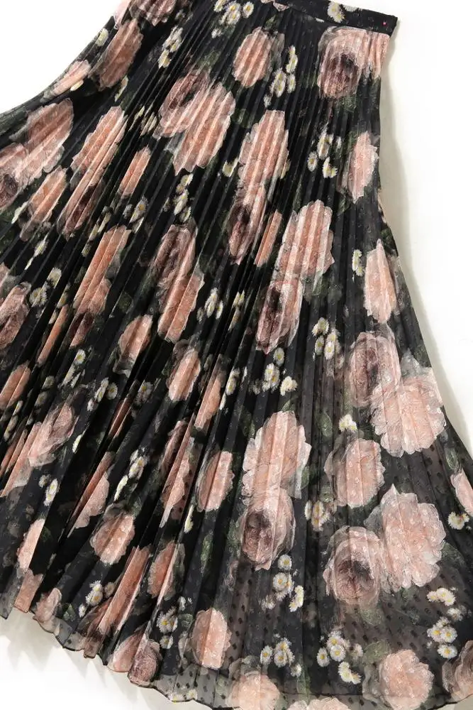 Stylish Full Printed Beautiful Office Skirt Simple A-line Skirt Double-layer Ladies Long Skirt Fashion Print