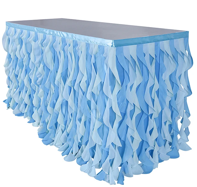 Tulle Curly Willow Table Skirt for Rectangle Ocean Blue Tutu Ruffle Frozen Wedding Baby Shower Birthday