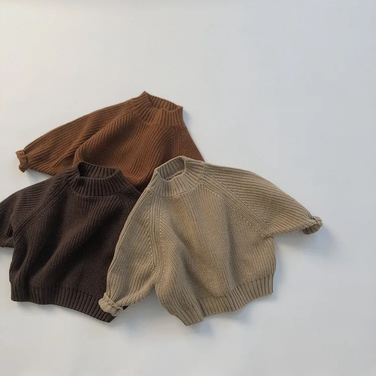 Children tops Baby Girls Boys  Winter knit cotton clothes  Solid color thick turtleneck Coat Ins style  kids pulloer  Sweater