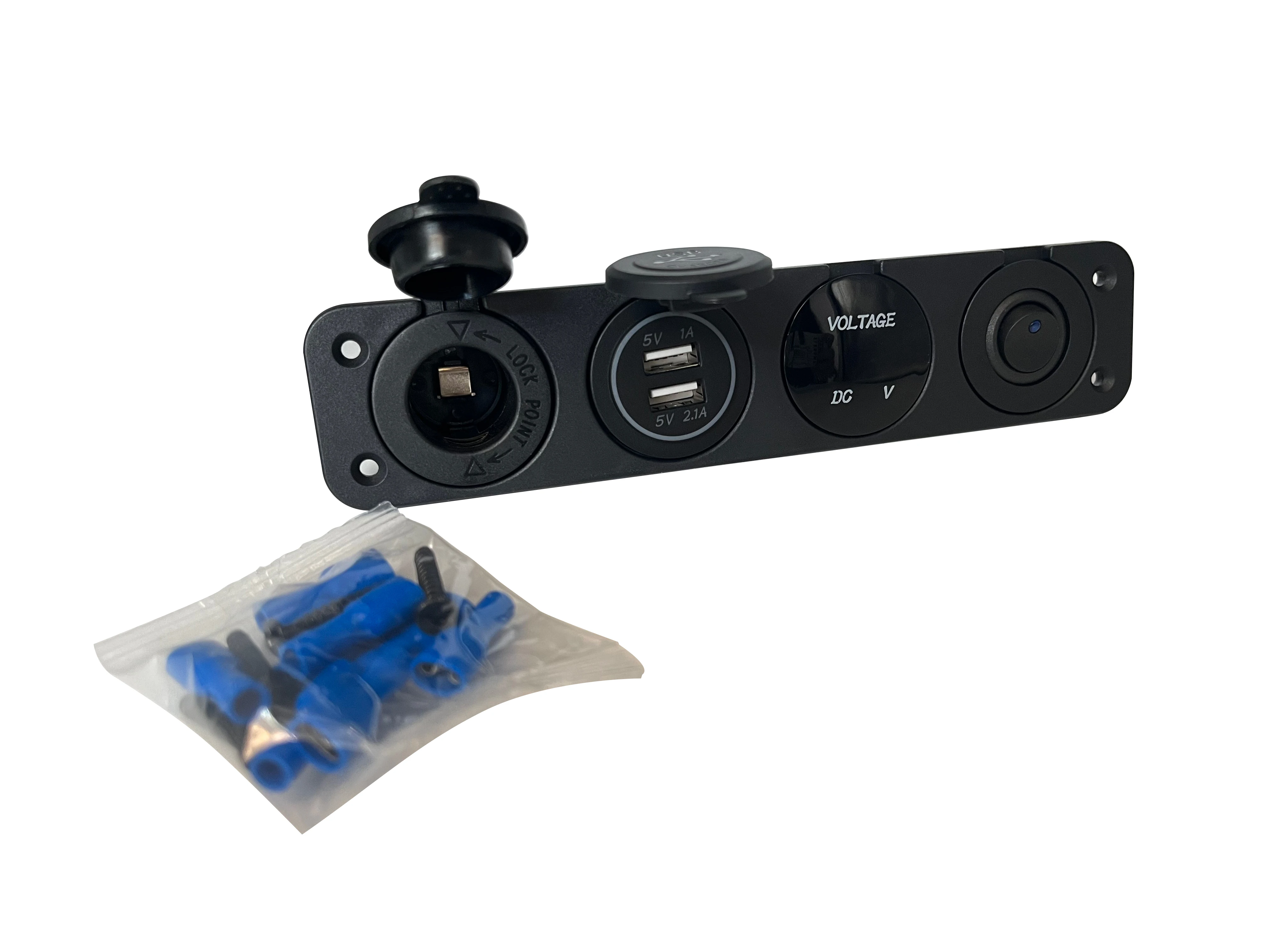 Manufacturers direct sales high-end 12v waterproof digital voltmeter switch dual USB 4 groups charger with LED indicator light