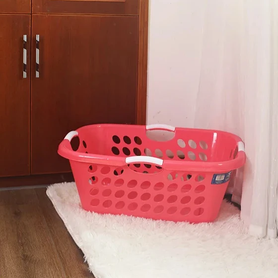 Fashionable Rectangular Plastic Laundry Basket Portable Handle Household Clothing Storage Basket Hollow Breathable Dirty Basket