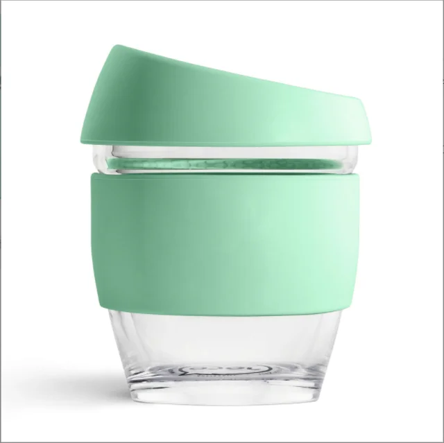 8oz portable glass cup with soft silicone lid 12oz glass tea coffee home drinking cups