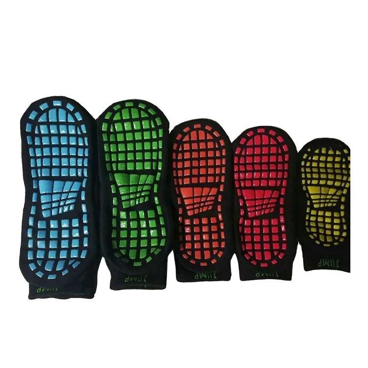 
Cheap Indoor Anti Slip Polyester Trampoline Grip Socks, Colorful Non Slip Kids Custom Trampoline Socks 