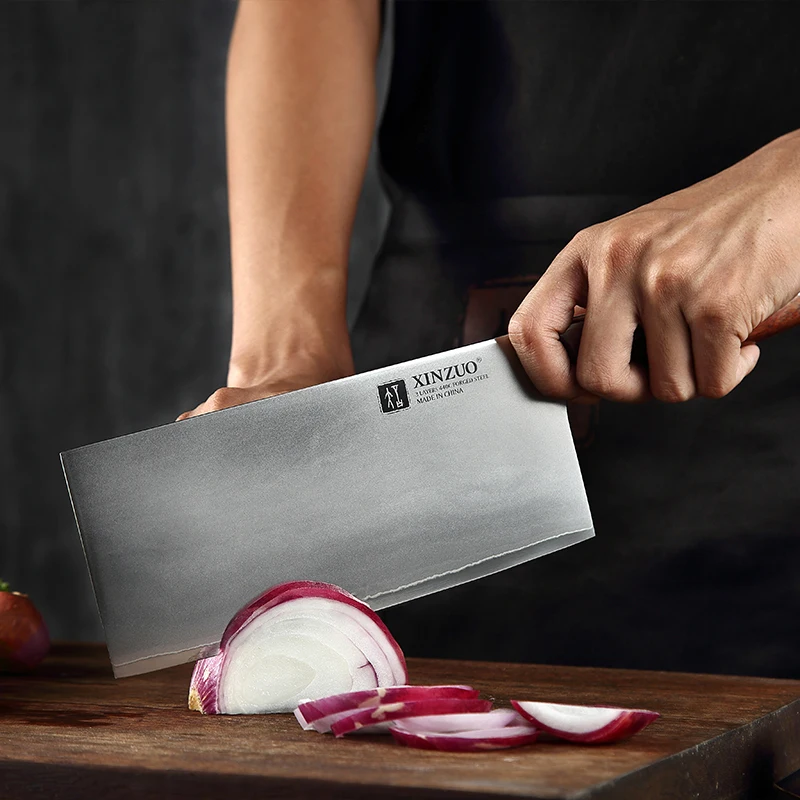 440C clad steel kitchen cleaver knife with premium natural red wood
