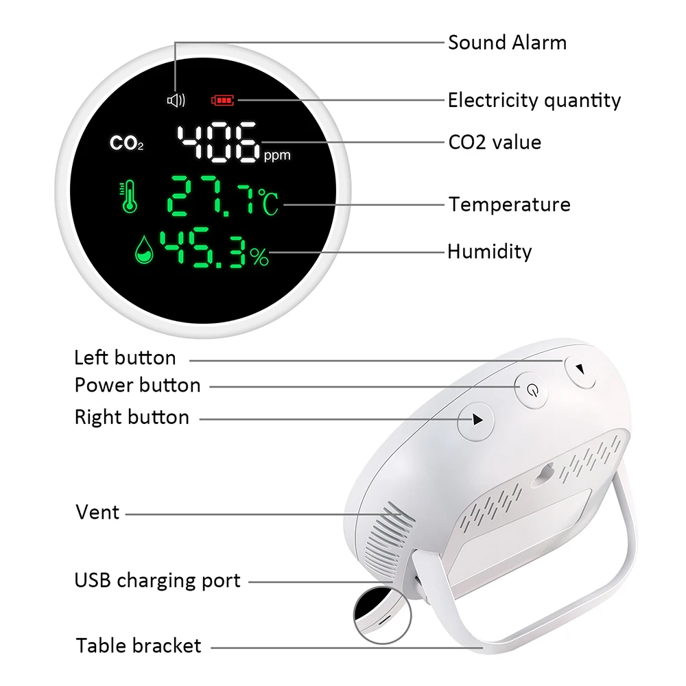 Air quality monitoring system CO2 meter PM2.5 dust detector