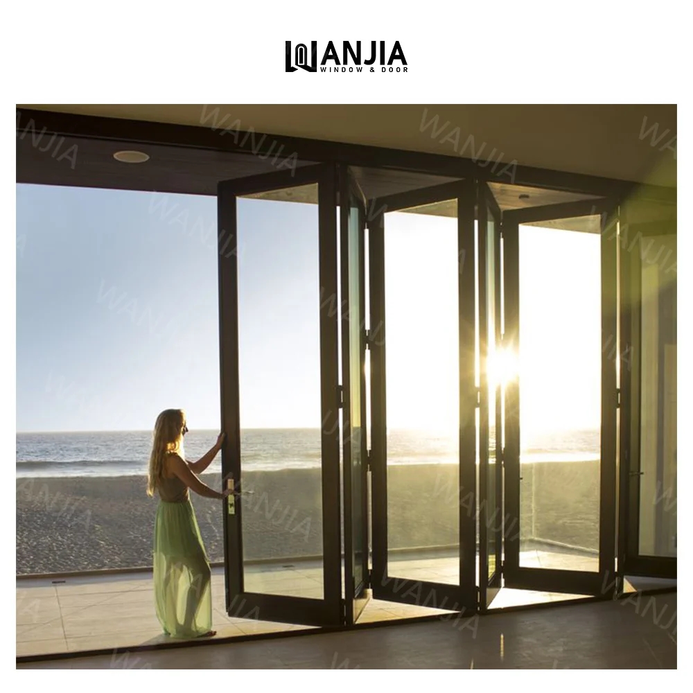 Durable Custom House Glass Patio Door Aluminum Folding Glass Folding Door External Bi Fold Doors