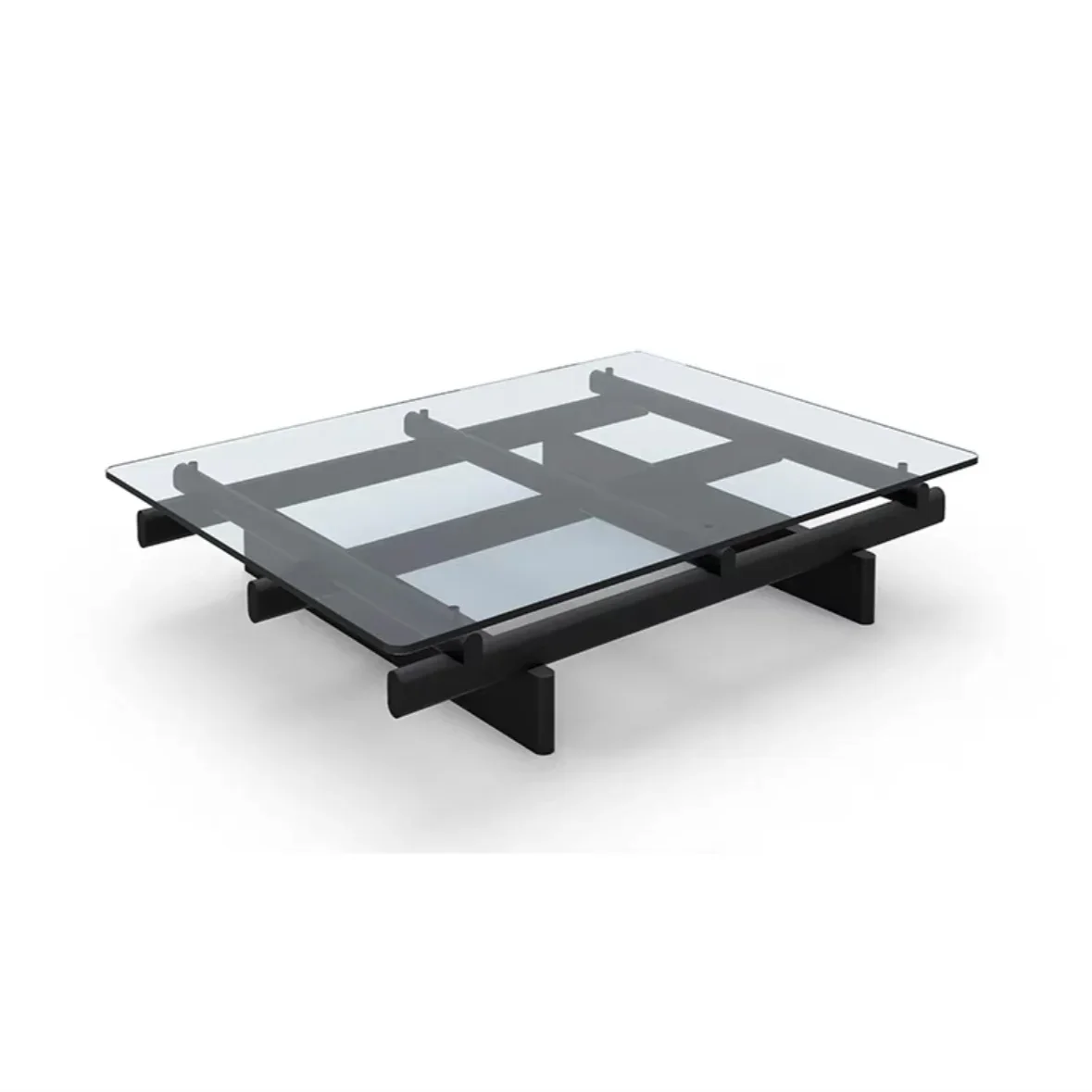 Modern luxury high-end  black square KD glass & wood Coffee tables for home
