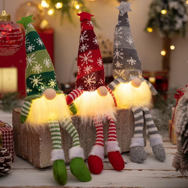 Christmas Tree LED Hanging Plush Faceless Gnomes Doll Decor Long Leg Doll  Ornament Home Xmas Party Snowflake Pendant Decoration