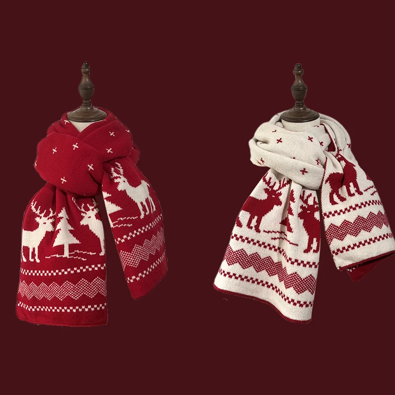 Зимний милый жаккардовый узор Рождественский зимний теплый вязаный шарф длинный подарок