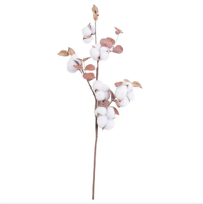 10 Heads artificial cotton flowers Dried flowers with Eucalyptus Green Leaf artificial flowers