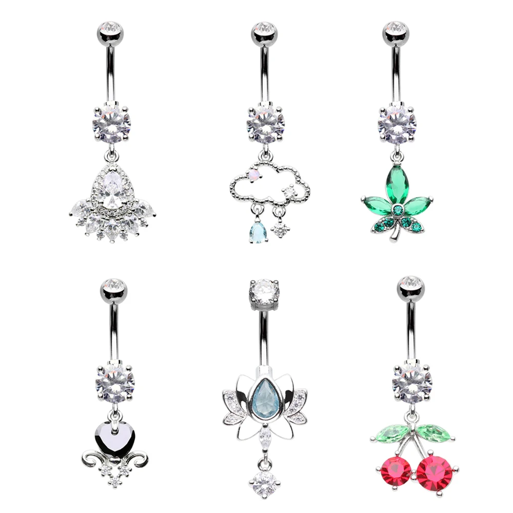 Wholesale 316L Stainless Steel Piercing Jewelry Cherry, Maple Leaves, Clouds Belly Piercing Belly Button Rings Belly Rings