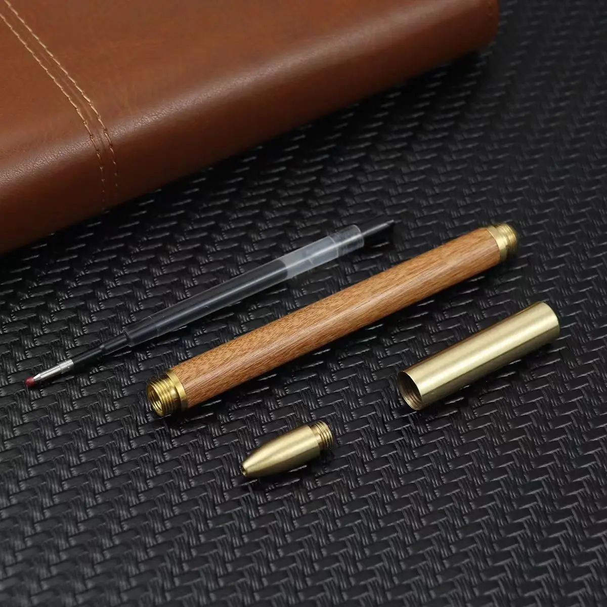 Sandalwood signature pen with clip brass gel pen counter signature single corporate logo laser engraving gift pen