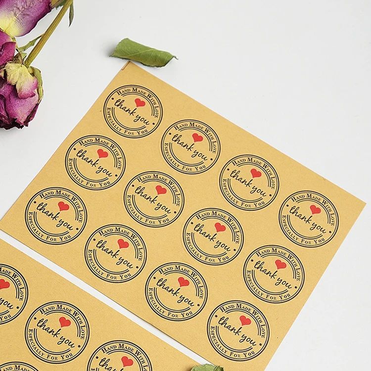 Custom Printing Gift Seal Label Kraft Paper Thank You Stickers Thank You Cards Stickers