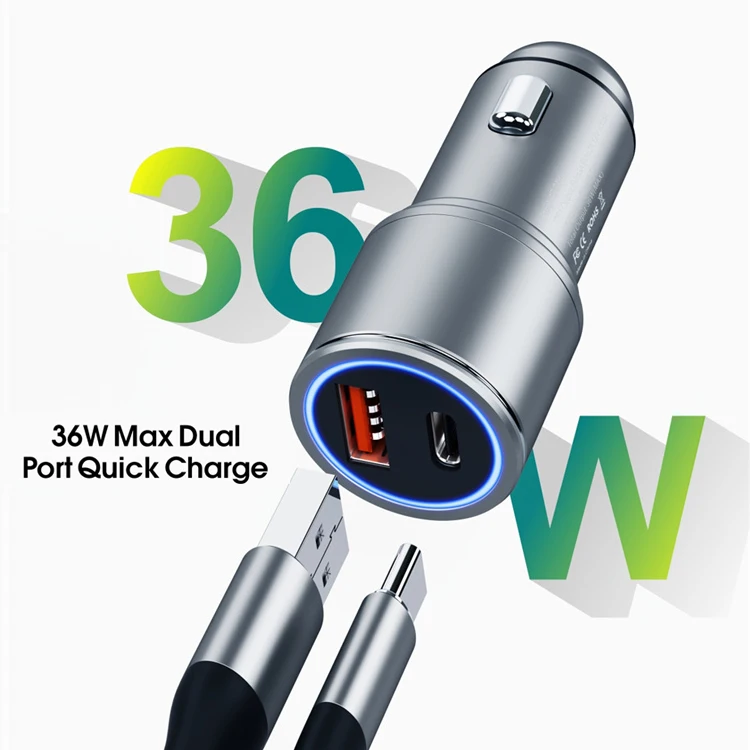 Car Charger Adapter USB A Type-C Fast Charging Smart Gadgets Quick PD3.0+QC3.0 36W Mobile Phone Car Charger Adapter