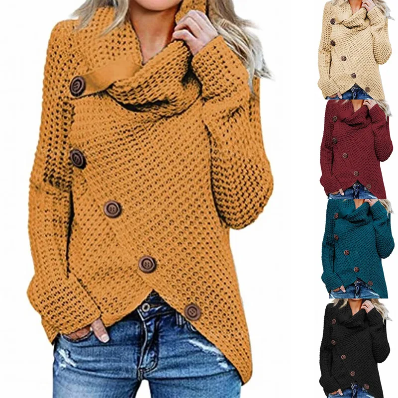 Подгонянный логос OEM & ODM однобортное пальто с высоким воротником-стойкой пуловер с длинными рукавами джемпер однотонного цвета; Прямая поставка; Большие размеры женский свитер