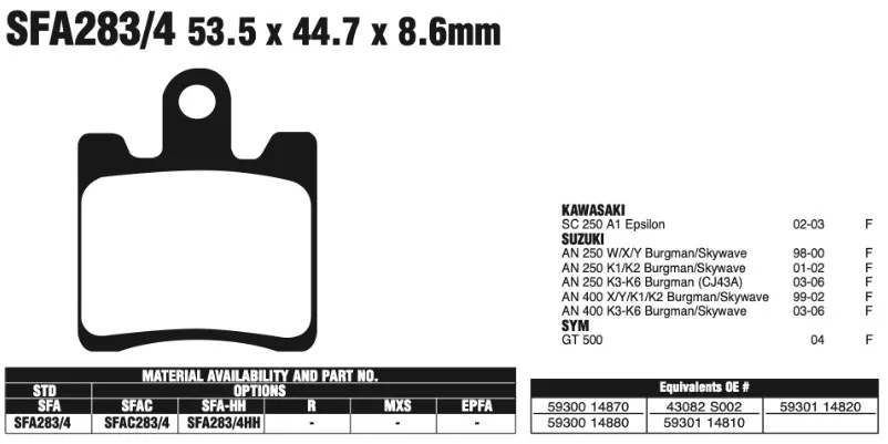 FA283 Sintered Brake Pads For Suzuki AN 250 400 Burgman /KAWASAKI SC250/SYM GT500