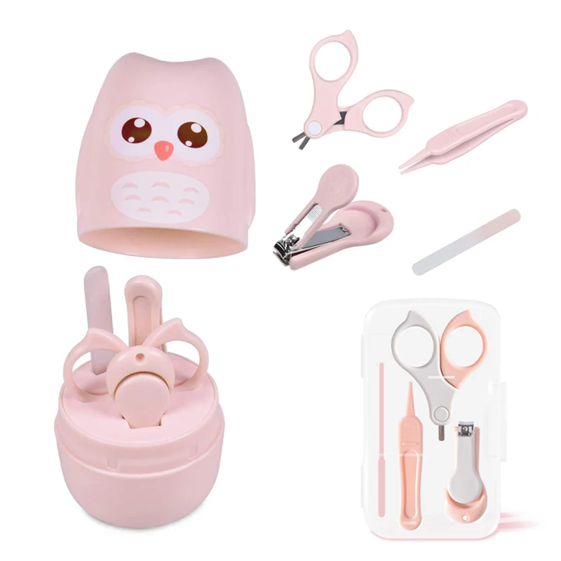 4 In 1 Newborn Baby Manicure Kit Nail Care Clippers Set Tweezers Fingernail Cutter Scissors Toenail Trimmer File with Cute Case
