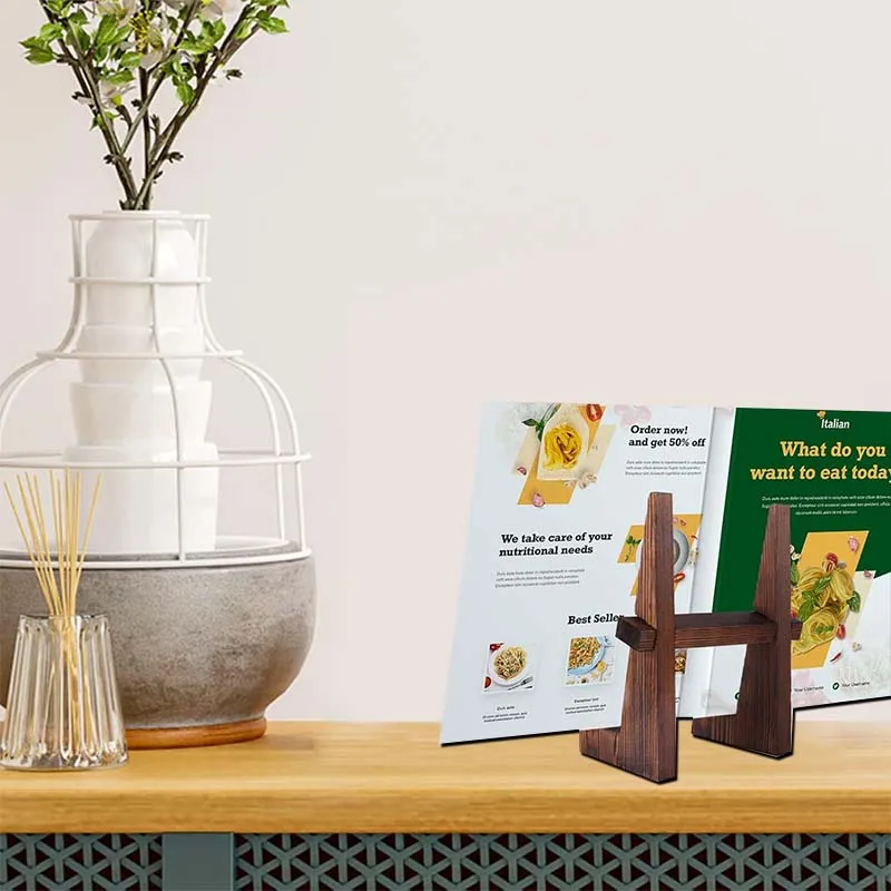 custom brown Retro style wooden cookbook bookcase wood multifunctional desktop book rack