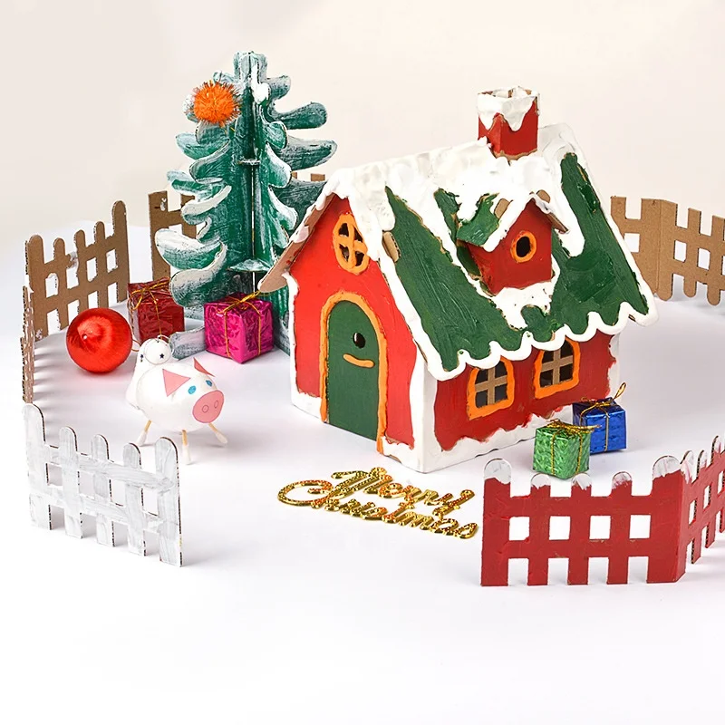 Gingerbread Cardboard House Kit for Kids DIY Housing Christmas Decorations DIY Cardboard House Xmas Desktop Ornament Decor