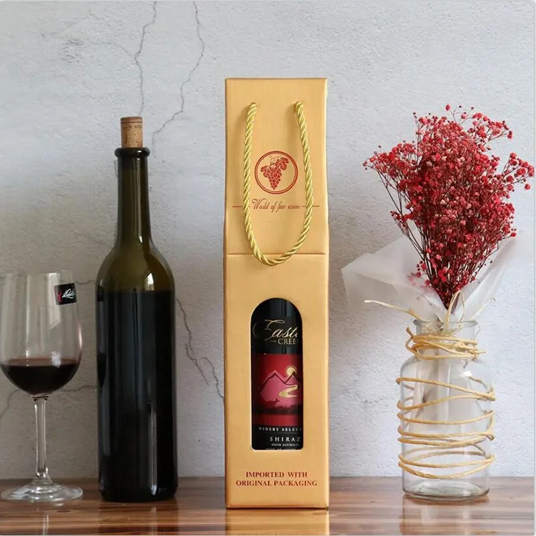 Custom logo Kraft paper cardboard 2 wine package bottle box packaging for single wine bottle