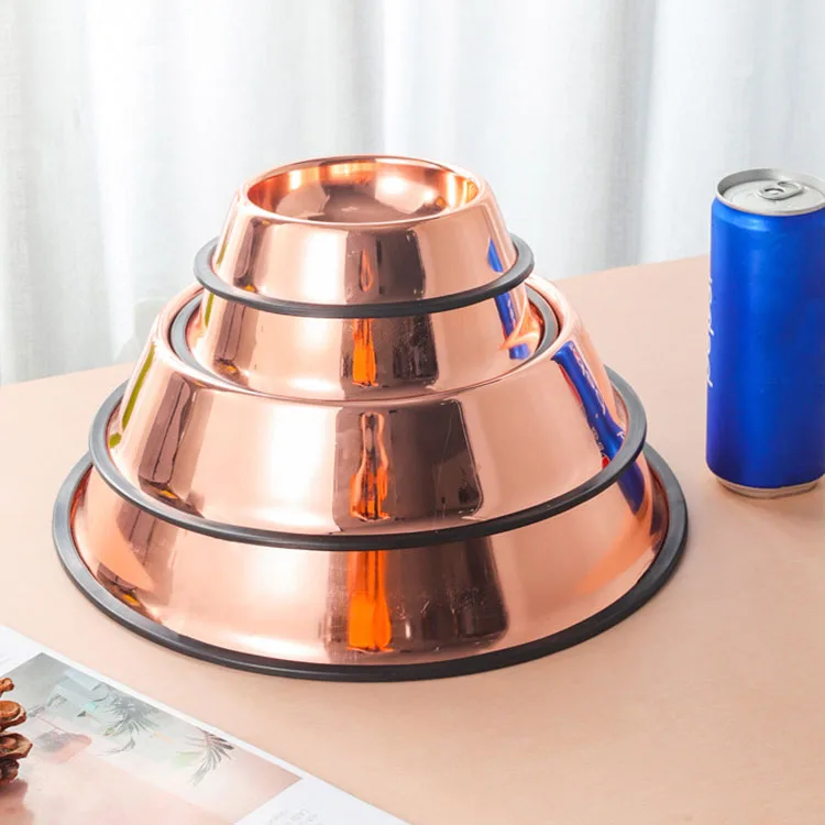 Luxury Design Rose Gold No Spill Non Slip 201 Stainless Steel Metal Drinking Water Feeding Dry Wet Food Pet Feeder Cat Dog Bowl
