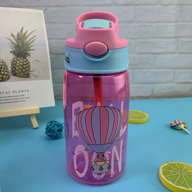 Seaygift 2020 yiwu wholesale portable cartoon pattern straw water bottle 500ml cute kids plastic unicorn water bottle for school
