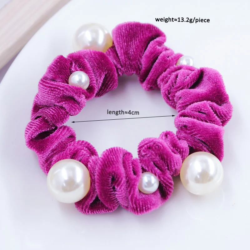 Wholesale Velvet Hair Loop Mixed Color Pearl Style Headwear With Curly Hair and Tie Hair