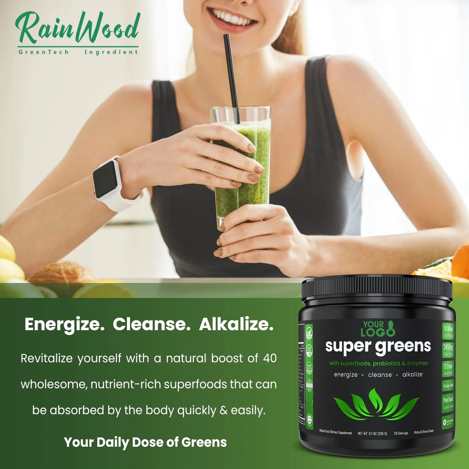 Food Supplement Superfood Greens Powder Probiotics Fiber Enzyme Super Greens Powder Drink Greens Powder
