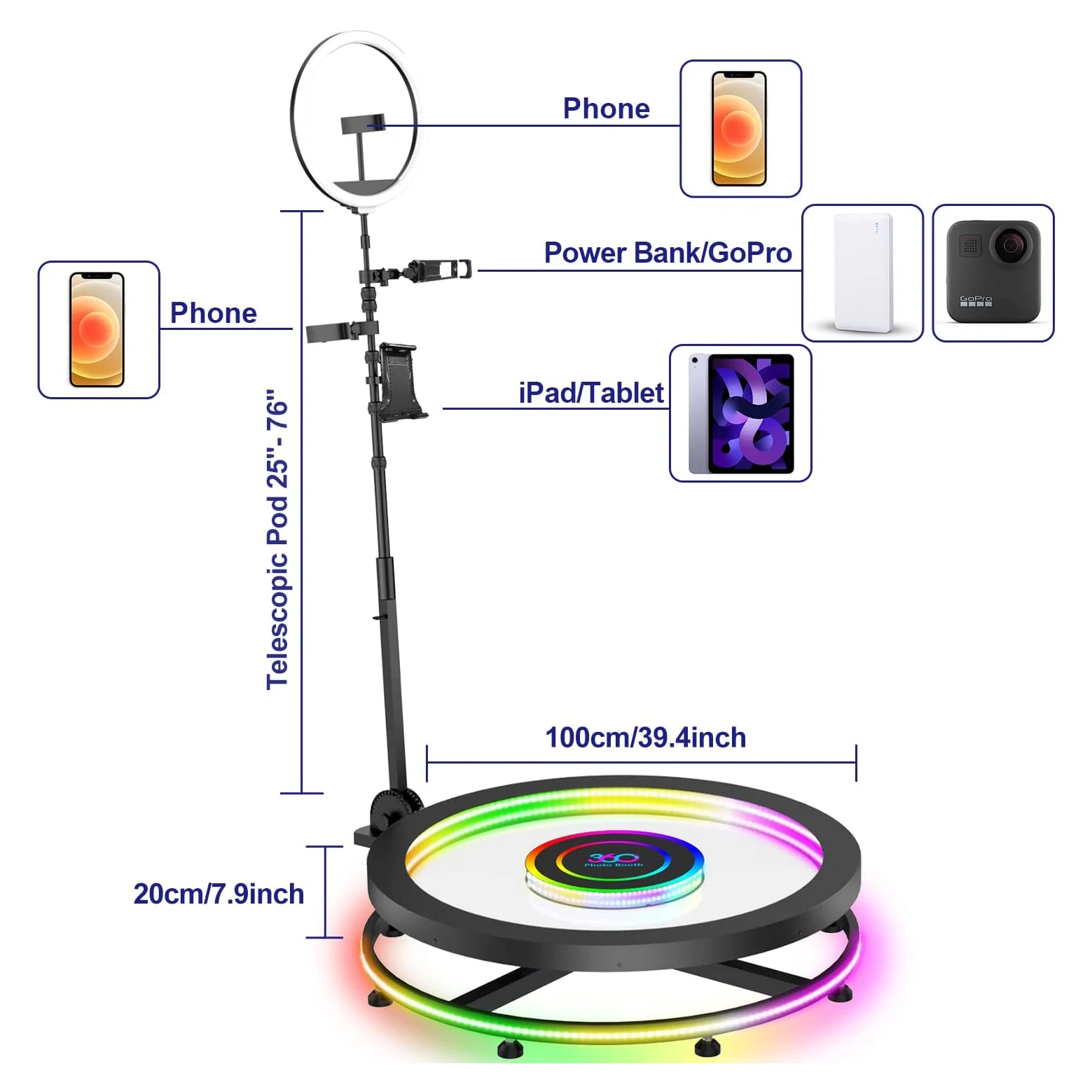 2022 Great Photo Booth 360 Degree Rotating Led Camera Photo Booth Automatic Photobooth 360 Photo Booth Enclosure Backdrop