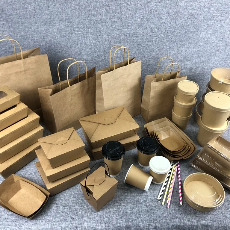 G25 15% off personalized kraft paper bag with handles square bottom brown reusable coffee fast food packaging wholesale