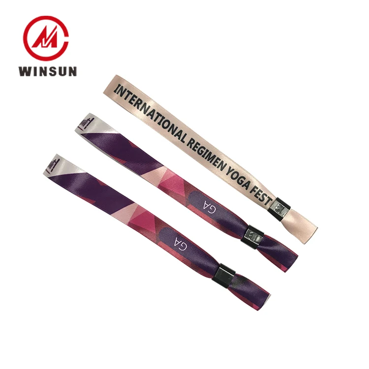 
Plastic Closure Polyester Textile Cloth Wristband, Custom Fabric Woven Hand Band, Full Color Satin Active Wristband 