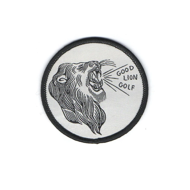 custom round design woven badge woven and sublimation printed fashion badges woven and printed badges
