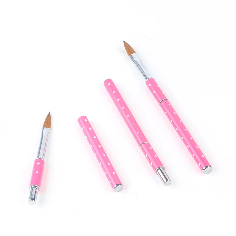 OEM&ODM Inlaid Diamond Aluminum Handle Kolinsky 2#-14# Nail Beauty Drawing Brush For Acrylic 3D Art Nails Design