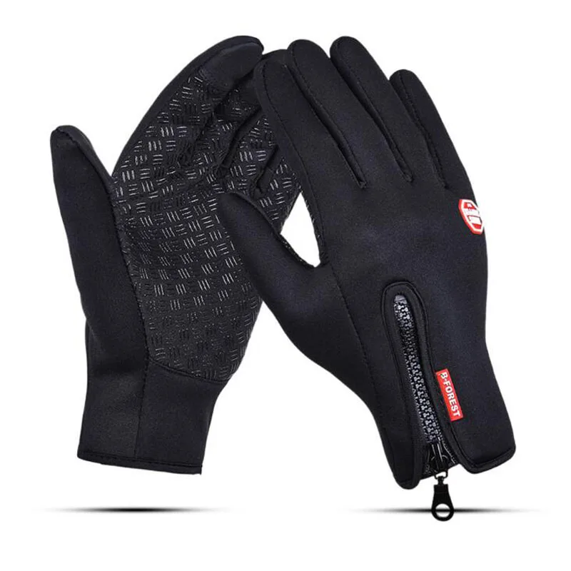 Ветрозащитные зимние велосипедные перчатки унисекс, мотоциклетные велосипедные перчатки с сенсорным экраном, спортивные лыжные теплые перчатки с пальцами, черные (1600397155798)