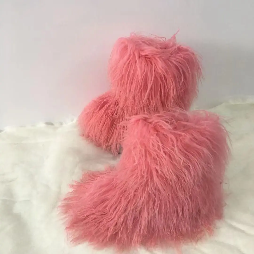 Factory New Luxury natural Sheepskin Fur snow boots ladies Custom color shoes Winter Outdoor women Real Mongolian Full Fur Boots