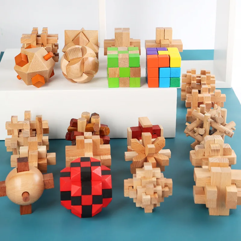 New Wooden Puzzle 3D Intelligent Brain Teaser Adult IQ puzzle Building block Luban lock Educational Toys For Kids