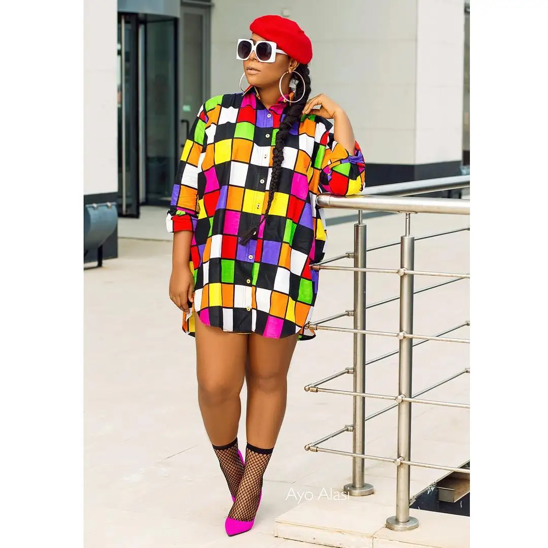 Новое поступление 2021 осеннее платье большого размера модная многоцветная клетчатая универсальная рубашка свободный сарафан Повседневное платье