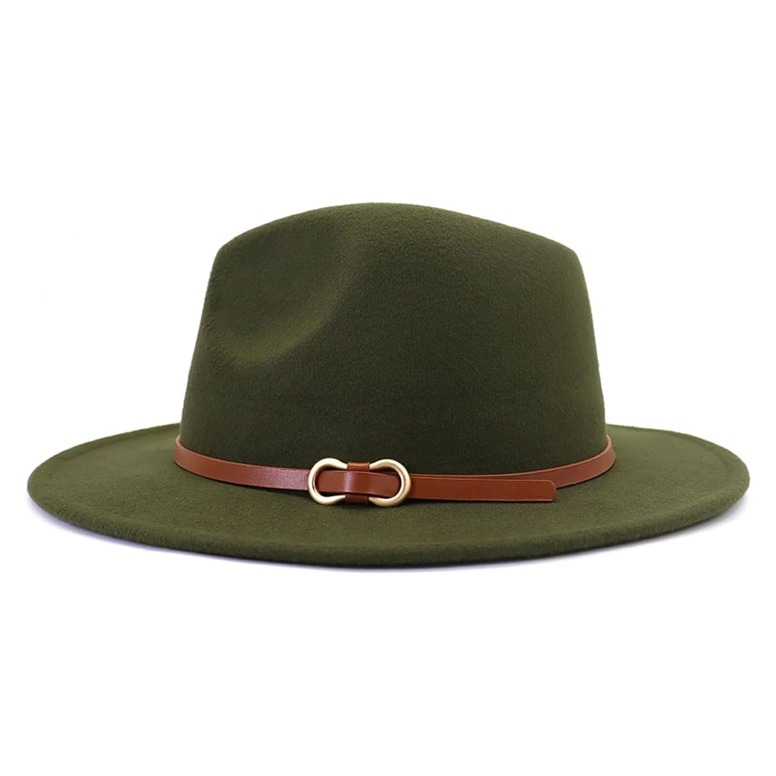 Recycled Custom Felt Fedora Hats Felt Jazz Hat Large  Wide Brim Green Felt Panama Hat With Belt Buckle